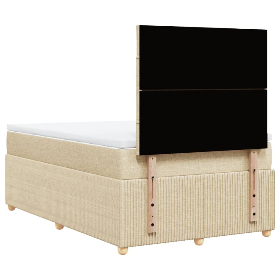 Cama box spring con colchón tela color crema 120x200