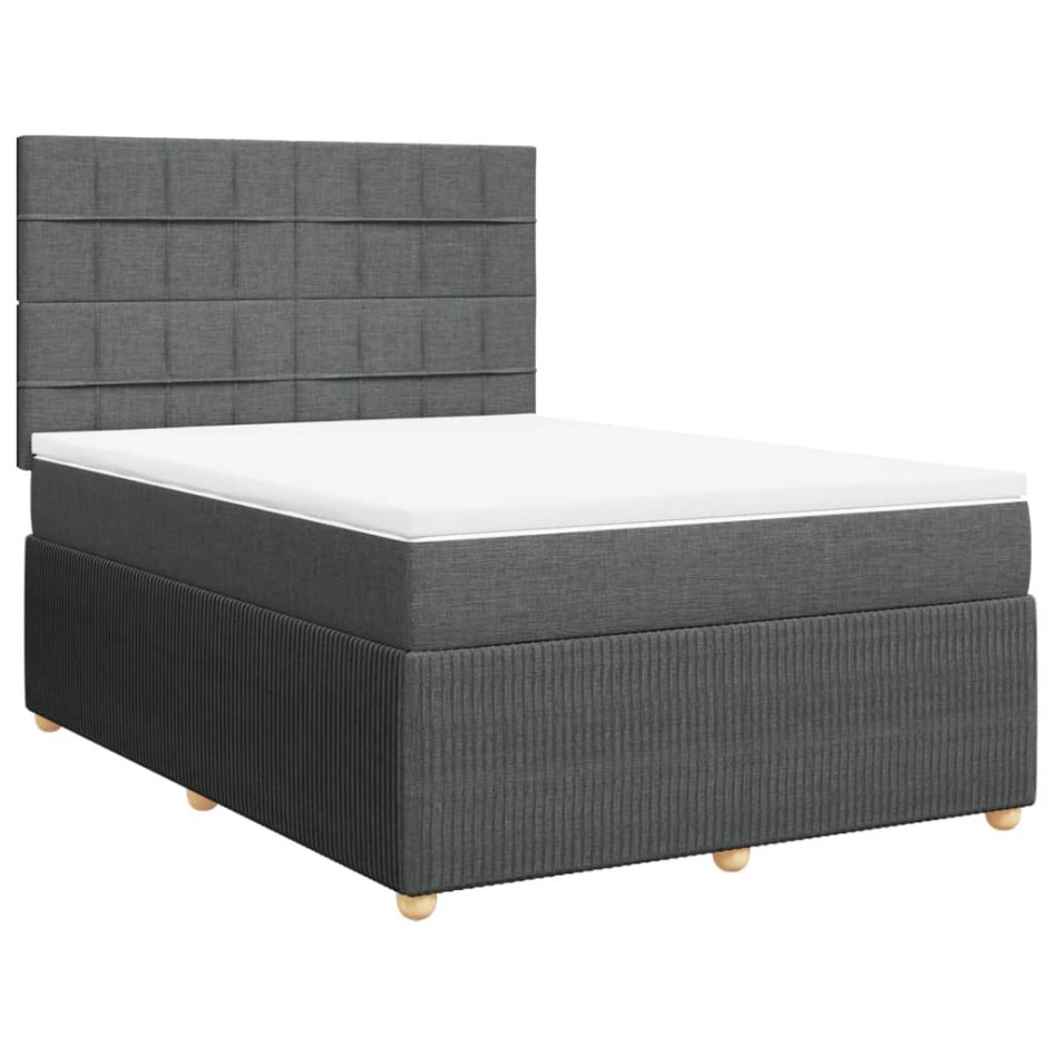 Cama box spring con colchón tela gris oscuro 140x200
