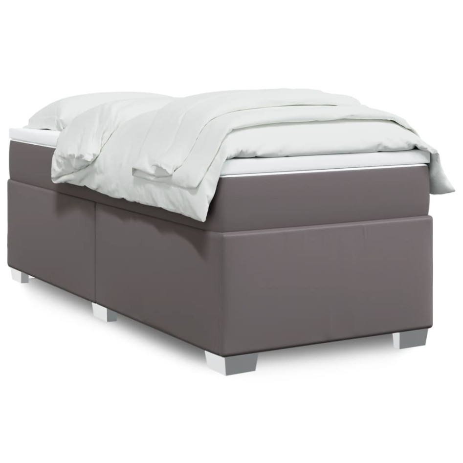 Cama box spring con colchón cuero sintético gris 80x200