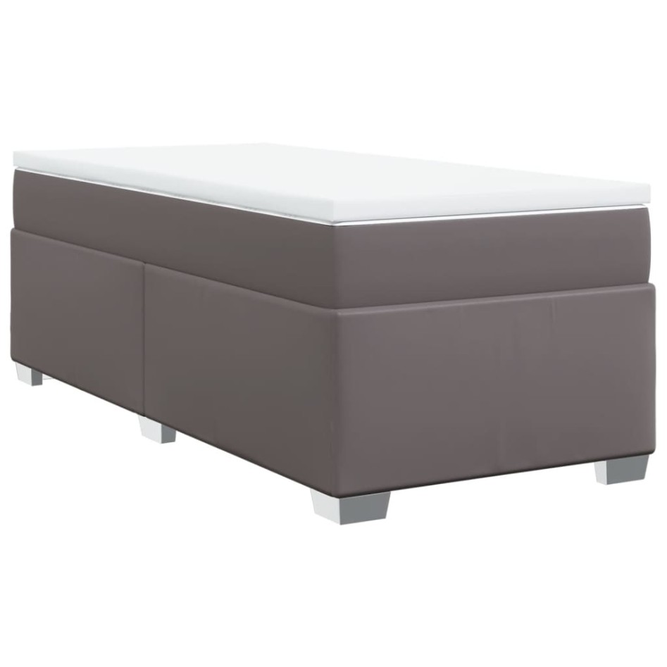 Cama box spring con colchón cuero sintético gris 80x200