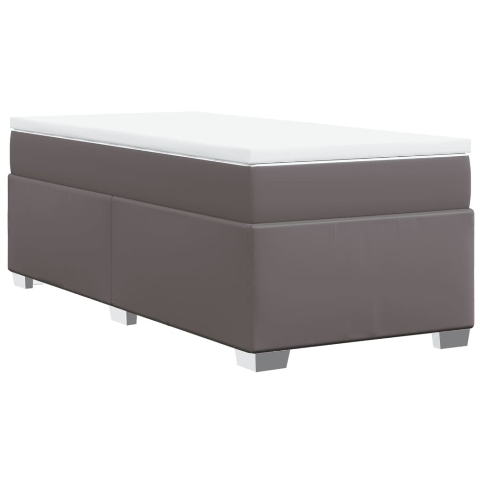 Cama box spring con colchón cuero sintético gris 80x200