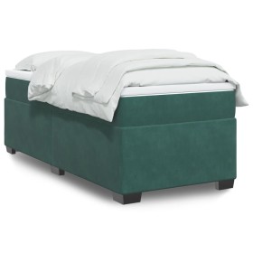 Cama box spring con colchón terciopelo verde oscuro 80x200