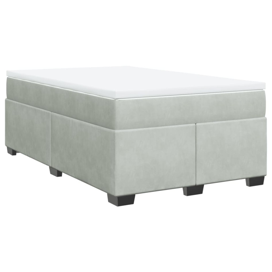 Cama box spring con colchón terciopelo gris claro 120x190