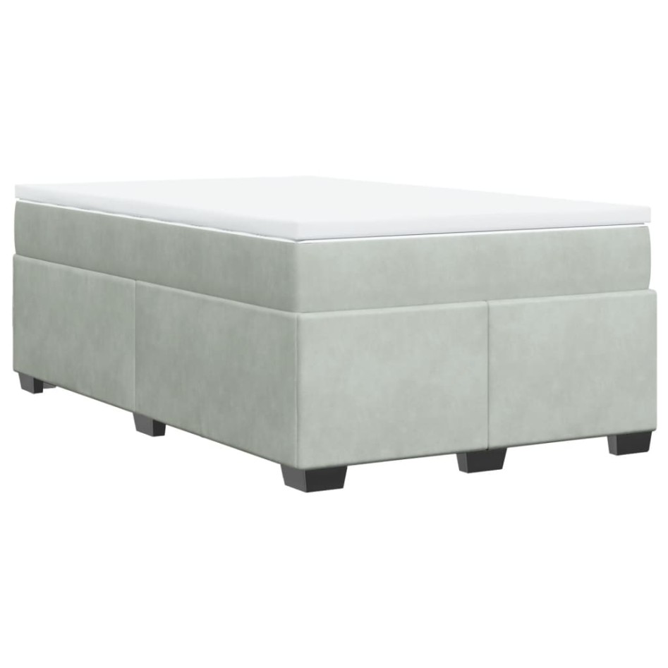 Cama box spring con colchón terciopelo gris claro 120x190