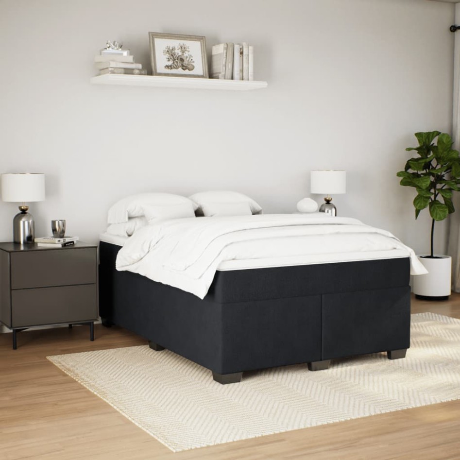 Cama box spring con colchón terciopelo negro 140x190