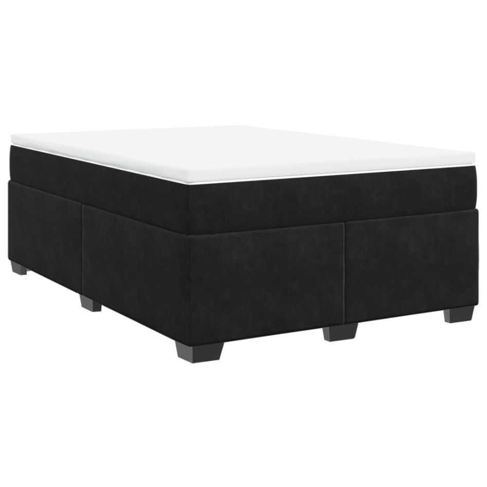 Cama box spring con colchón terciopelo negro 140x190