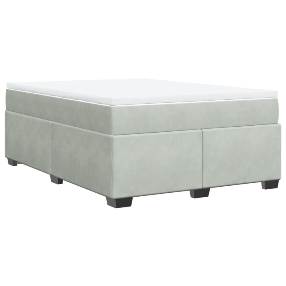 Cama box spring con colchón terciopelo gris claro 140x190