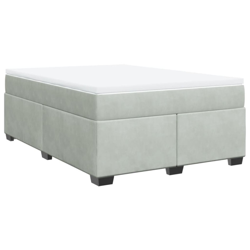 Cama box spring con colchón terciopelo gris claro 140x190