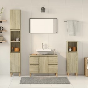 Set de muebles de baño 3 pzas madera contrachapada roble