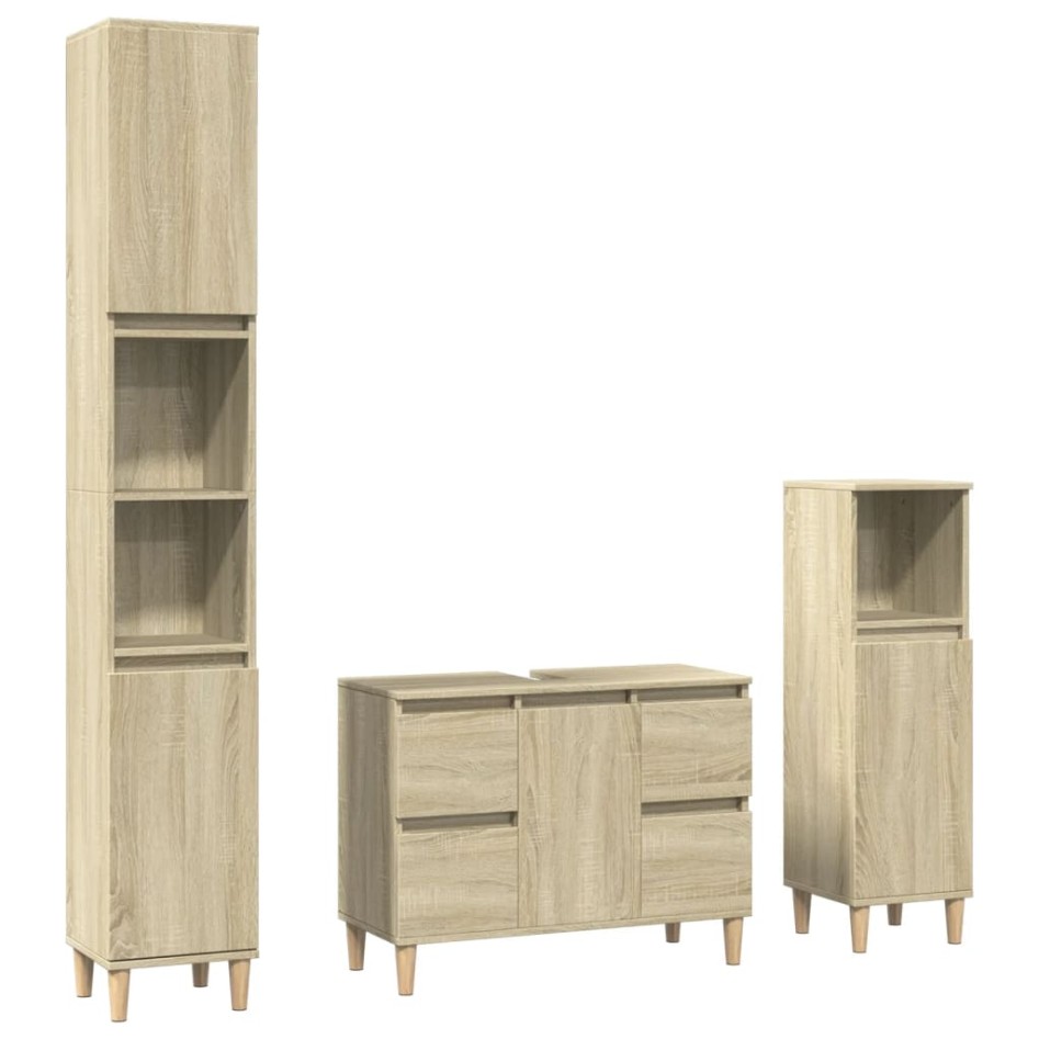 Set de muebles de baño 3 pzas madera contrachapada roble