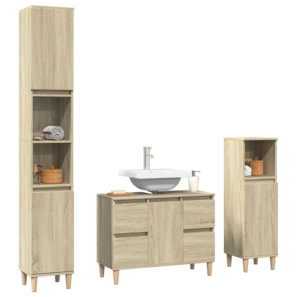 Set de muebles de baño 3 pzas madera contrachapada roble