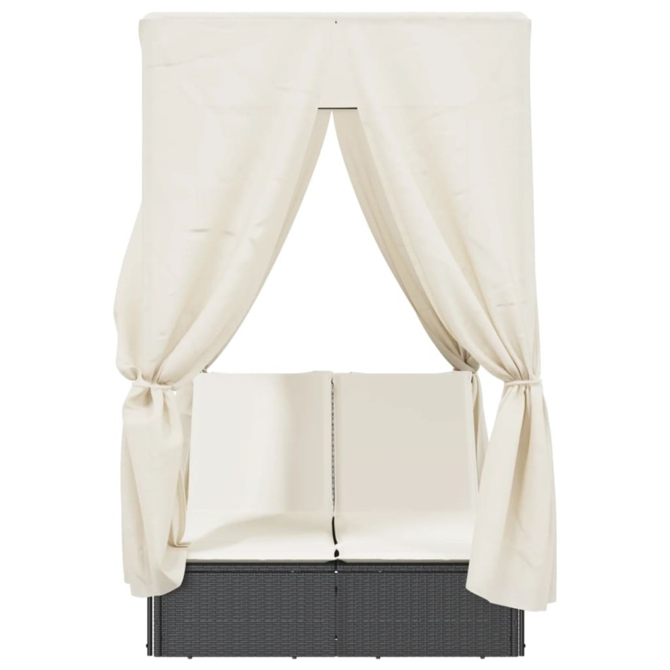 Tumbona doble con techo y cortinas ratán sintético