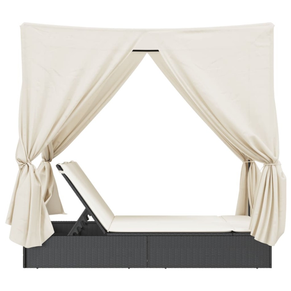 Tumbona doble con techo y cortinas ratán sintético