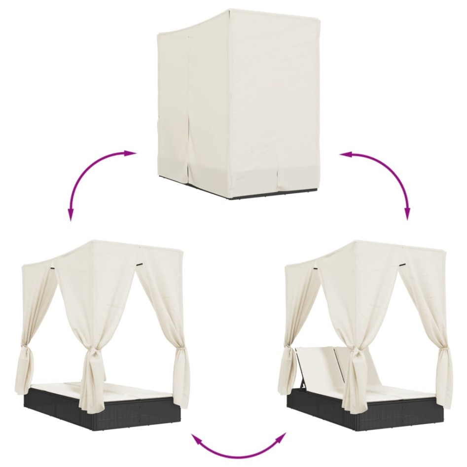 Tumbona doble con techo y cortinas ratán sintético