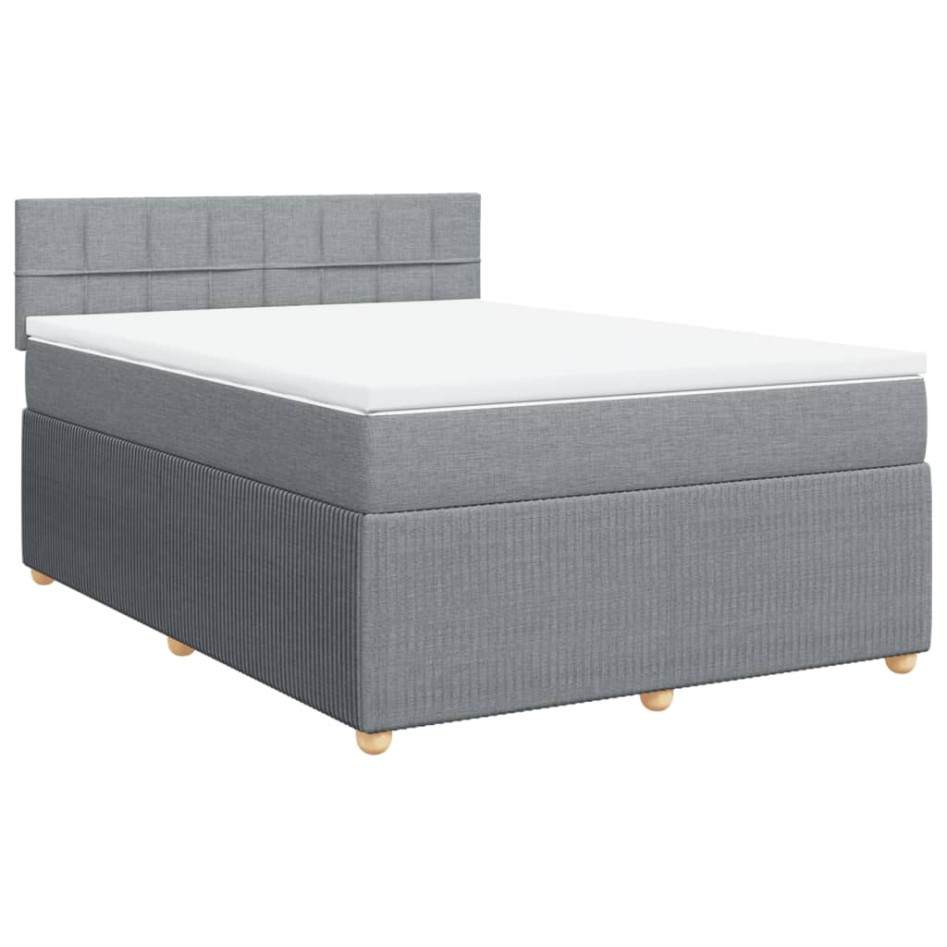 Cama box spring con colchón tela gris claro 140x190