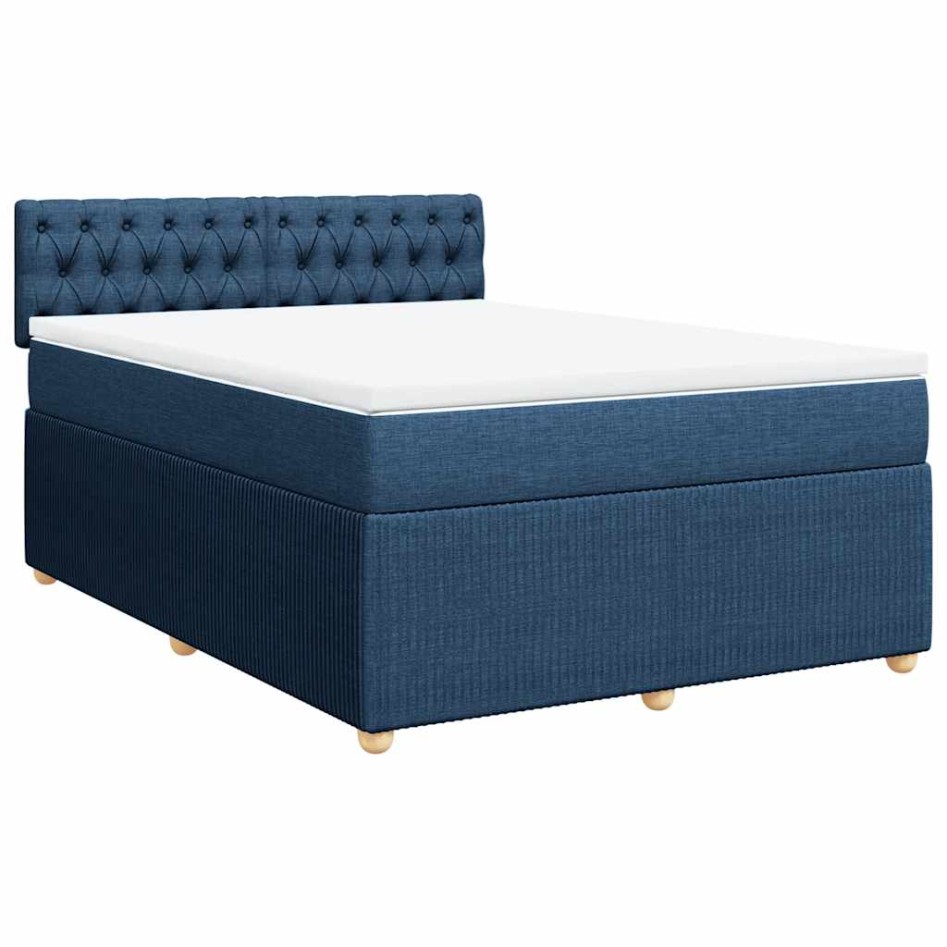 Cama box spring con colchón tela azul 140x190