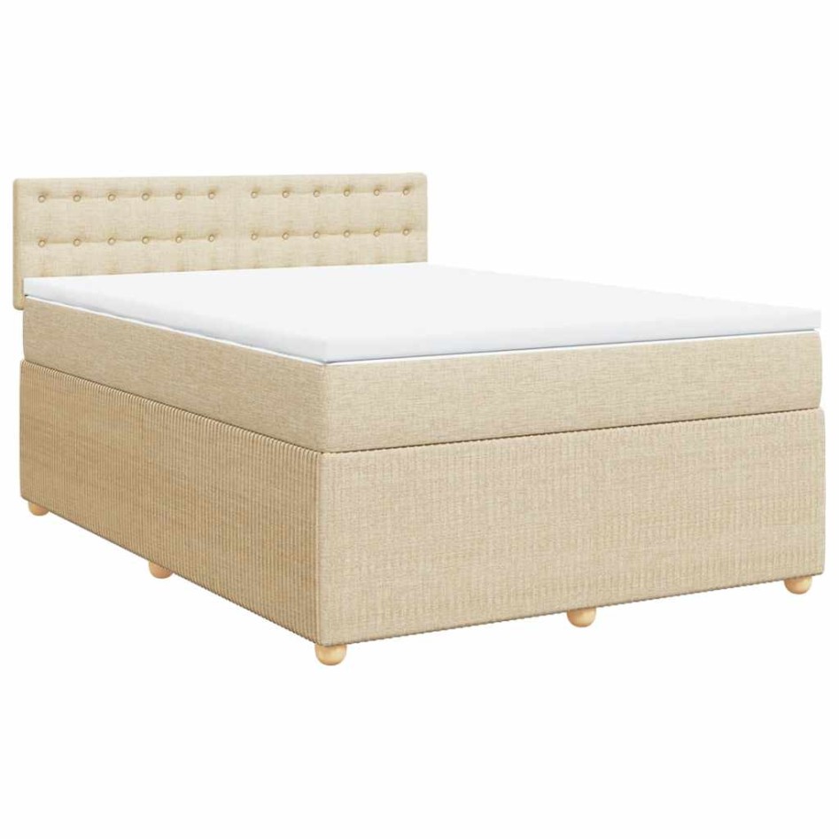 Cama box spring con colchón tela color crema 140x190