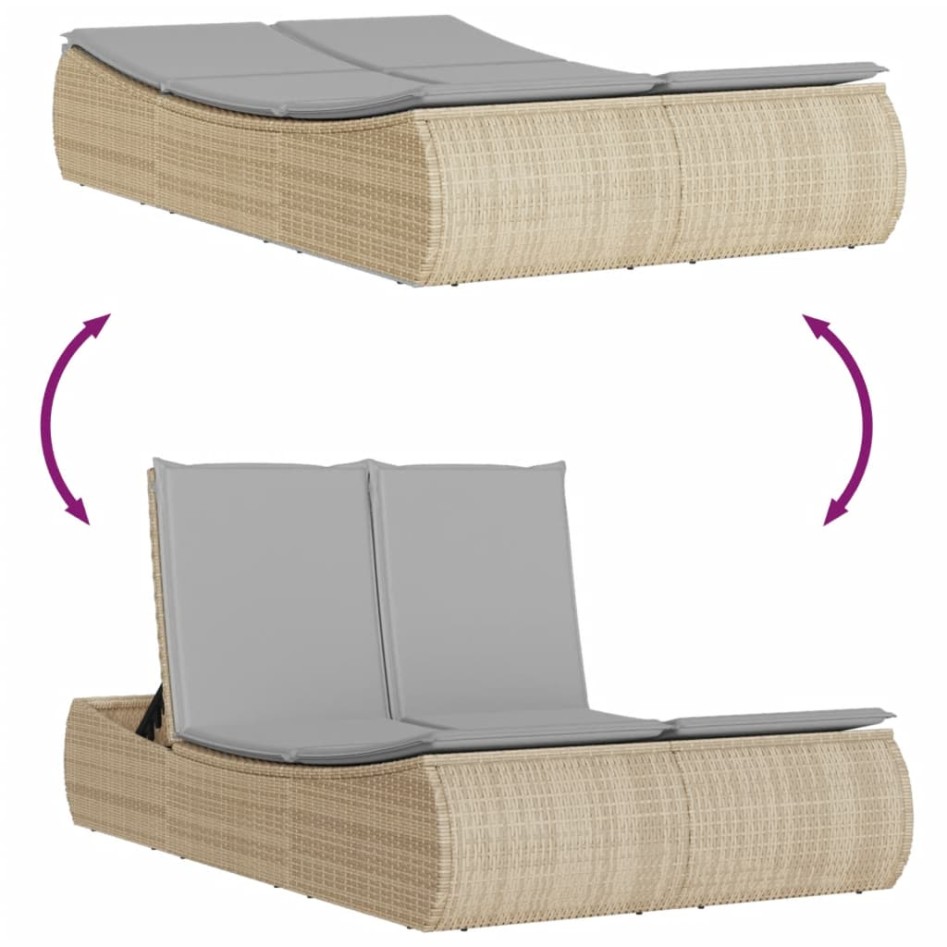 Tumbona doble con cojines ratán sintético