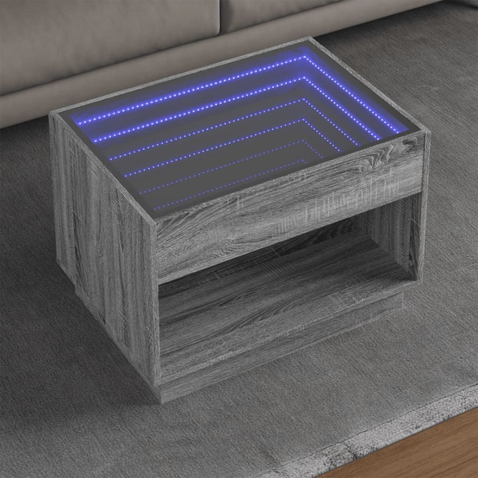 Mesa de centro con Infinity LED gris Sonoma 70x50x50
