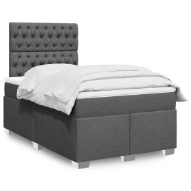 Cama box spring con colchón tela gris oscuro 120x200