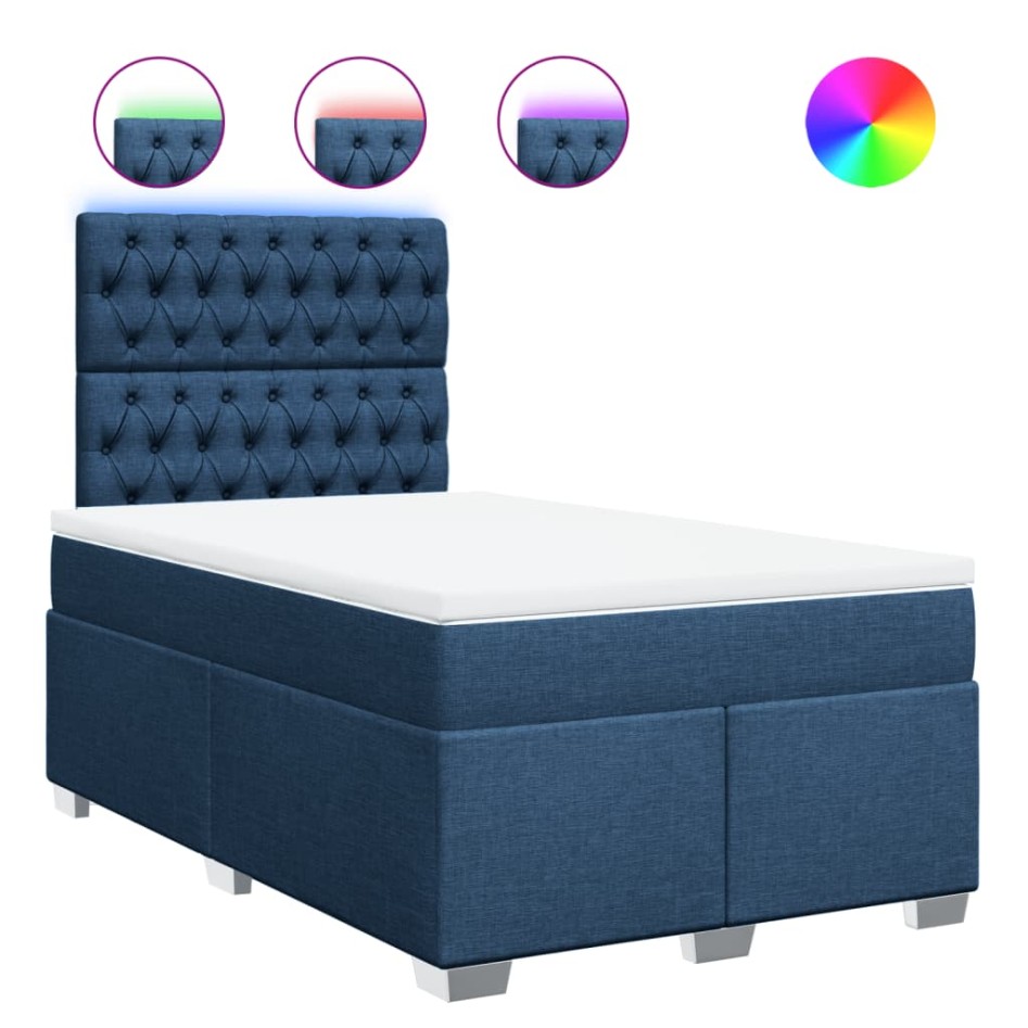 Cama box spring con colchón tela azul 120x190