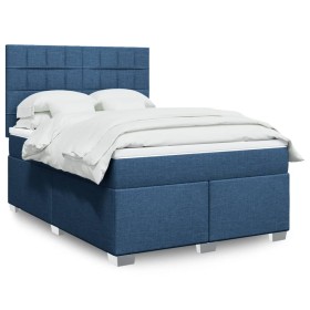 Cama box spring con colchón tela azul 140x190