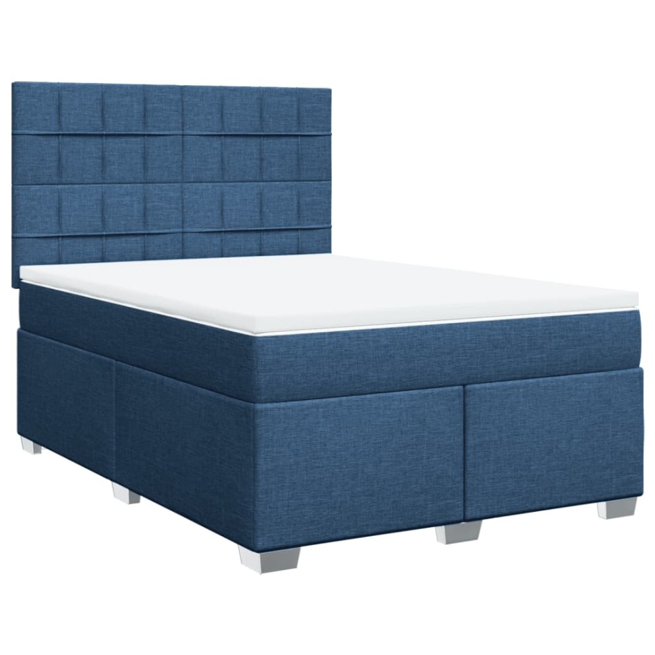 Cama box spring con colchón tela azul 140x190