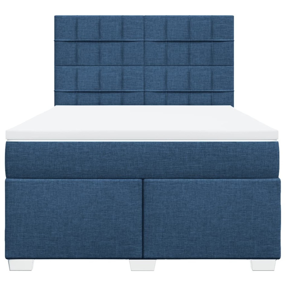 Cama box spring con colchón tela azul 140x190