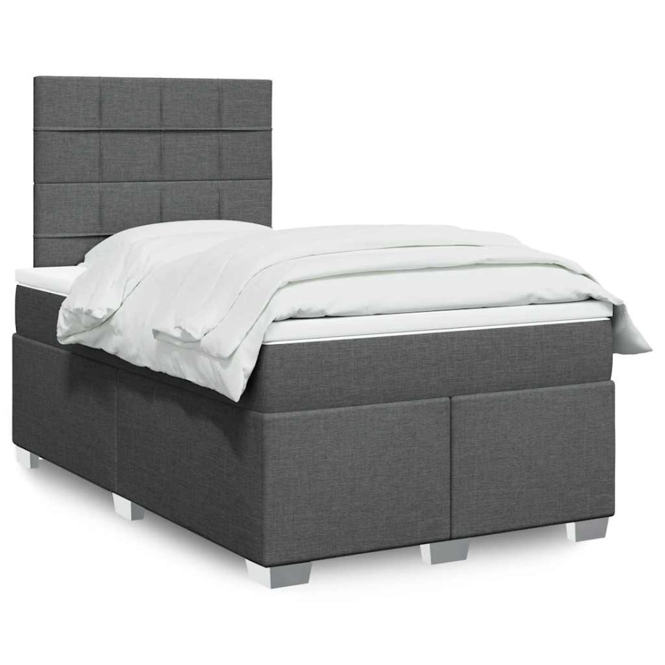 Cama box spring con colchón tela gris oscuro 120x200