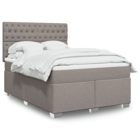 Cama box spring con colchón tela gris taupe 140x190