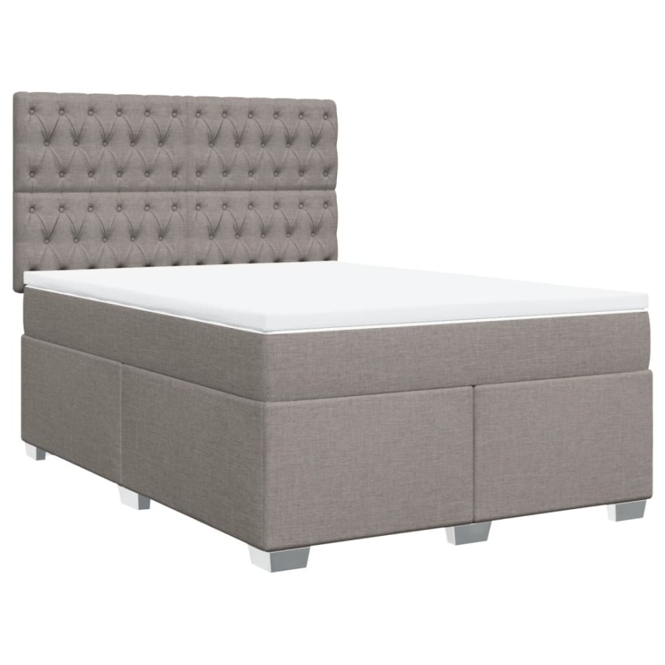 Cama box spring con colchón tela gris taupe 140x190