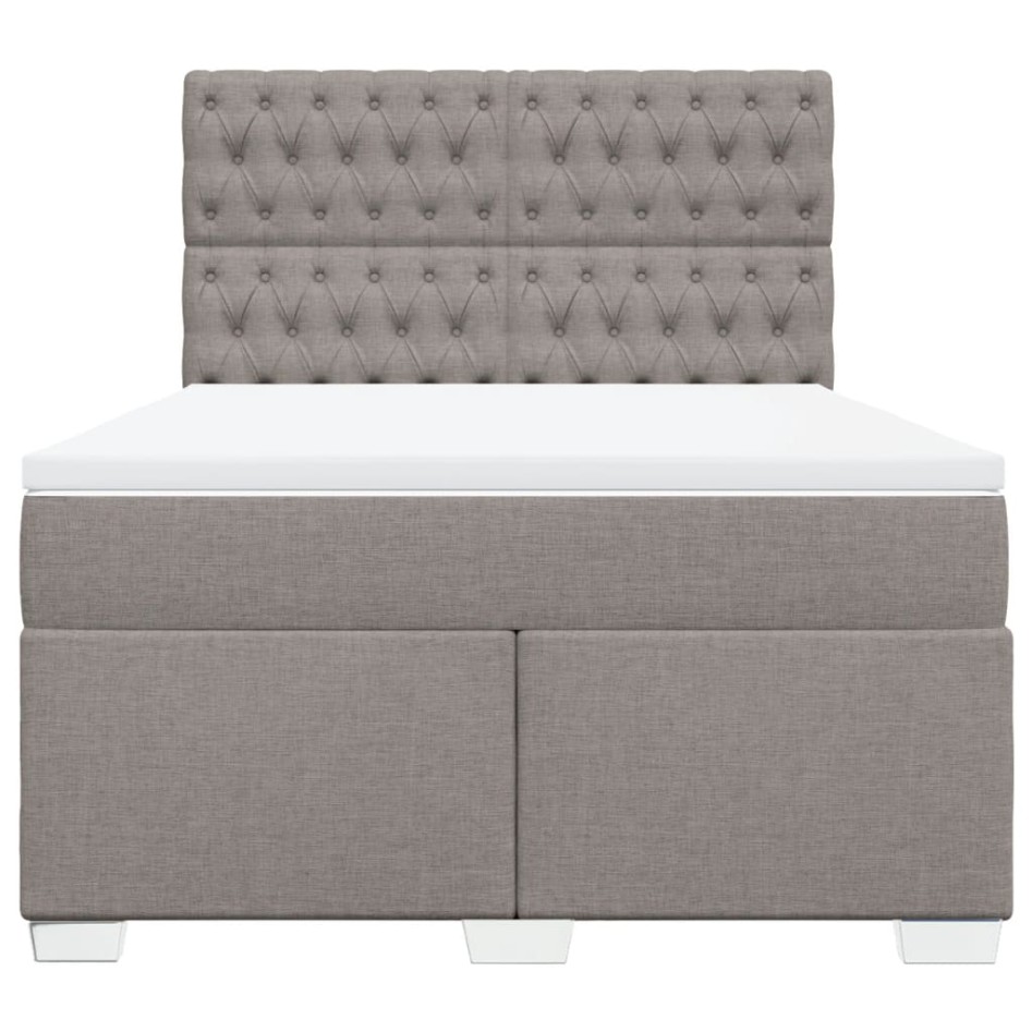 Cama box spring con colchón tela gris taupe 140x190