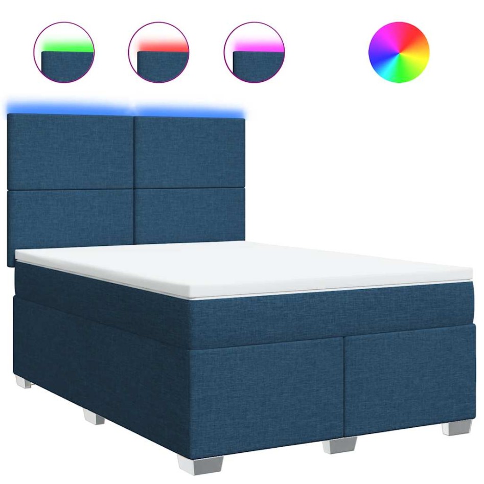 Cama box spring con colchón tela azul 140x190