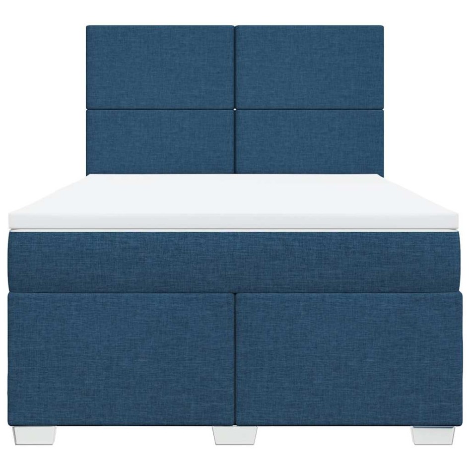 Cama box spring con colchón tela azul 140x190