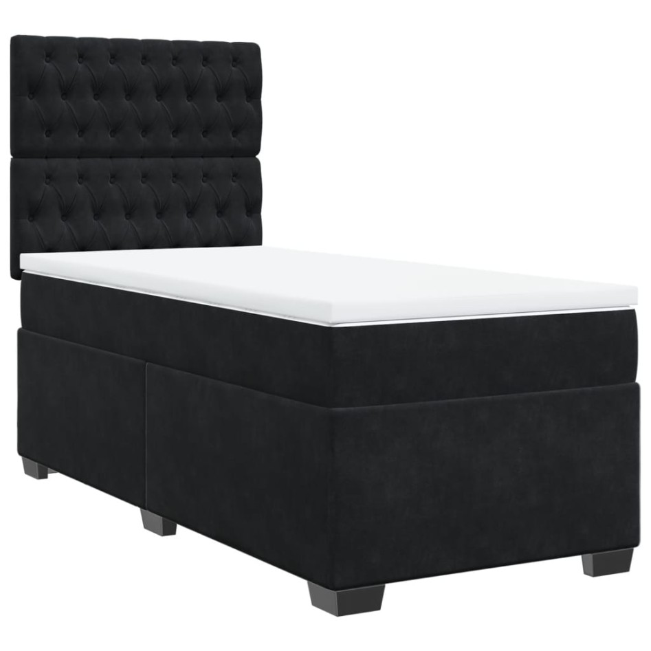 Cama box spring con colchón terciopelo negro 90x200