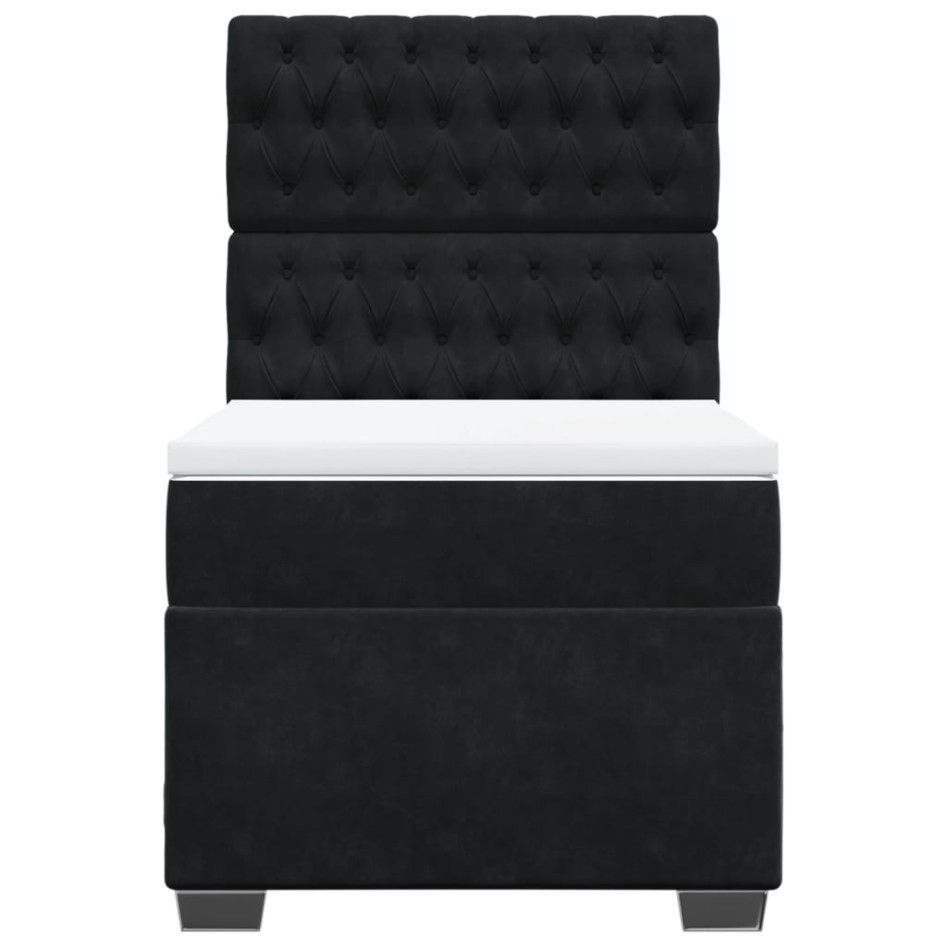 Cama box spring con colchón terciopelo negro 90x200