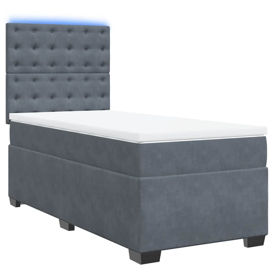 Cama box spring con colchón terciopelo gris oscuro 80x200