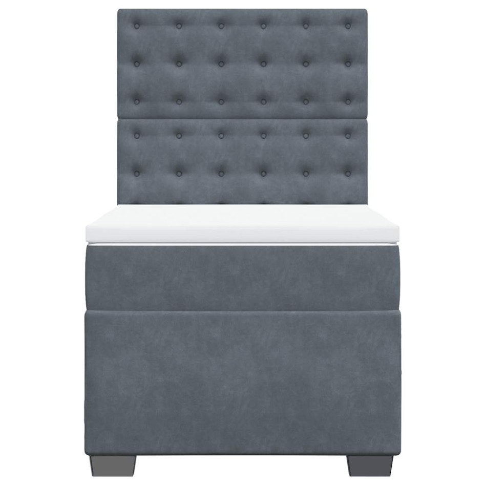 Cama box spring con colchón terciopelo gris oscuro 80x200