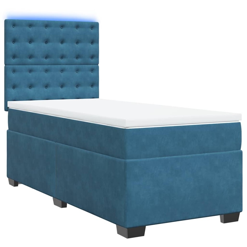 Cama box spring con colchón terciopelo azul 90x200