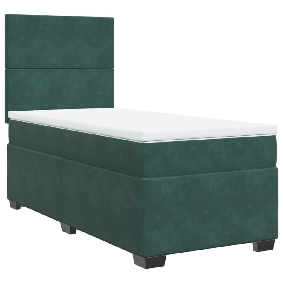 Cama box spring con colchón terciopelo verde oscuro 90x200