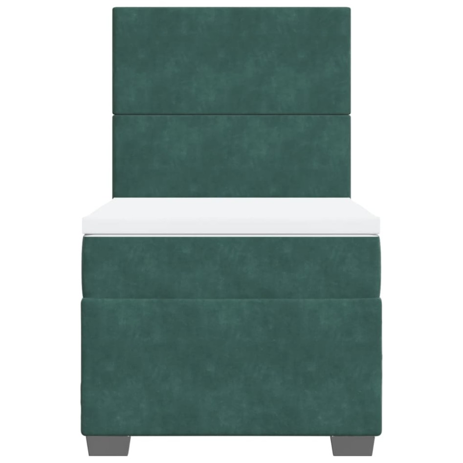 Cama box spring con colchón terciopelo verde oscuro 90x200