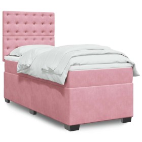 Cama box spring con colchón terciopelo rosa 100x200