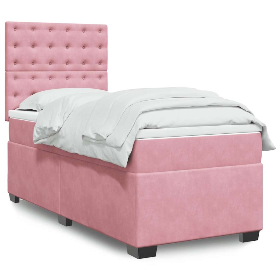 Cama box spring con colchón terciopelo rosa 100x200