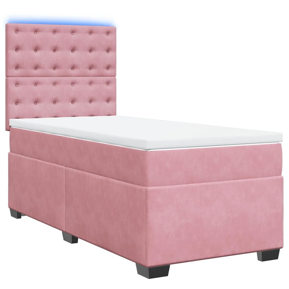 Cama box spring con colchón terciopelo rosa 100x200