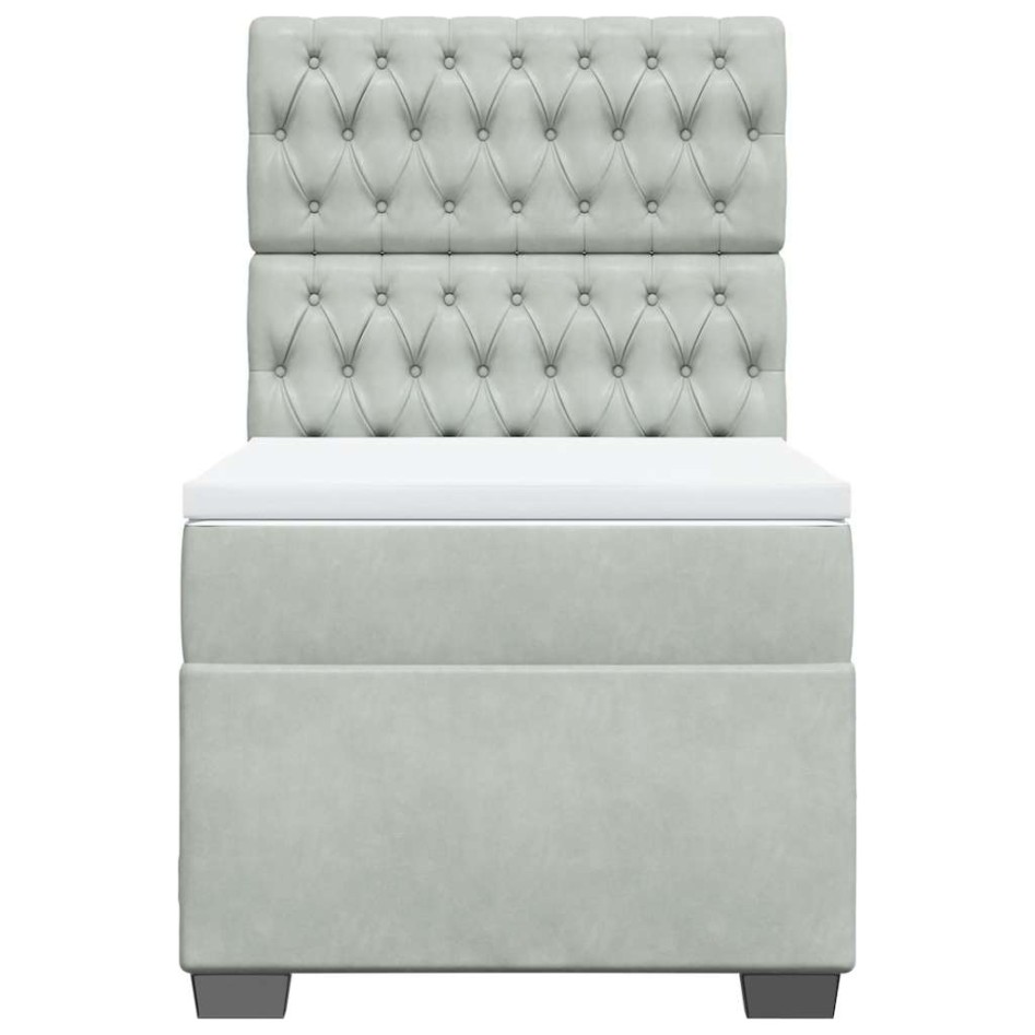 Cama box spring con colchón terciopelo gris claro 80x200