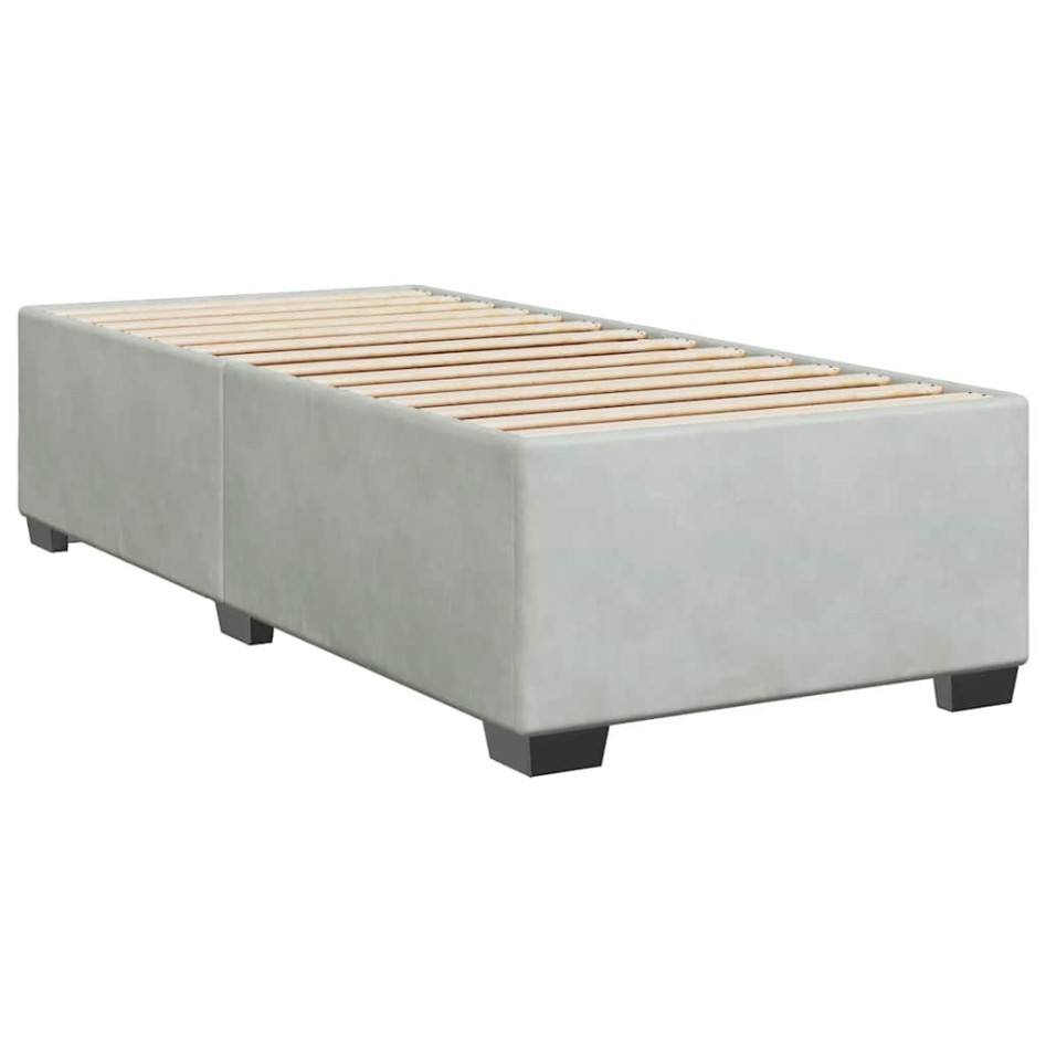 Cama box spring con colchón terciopelo gris claro 80x200