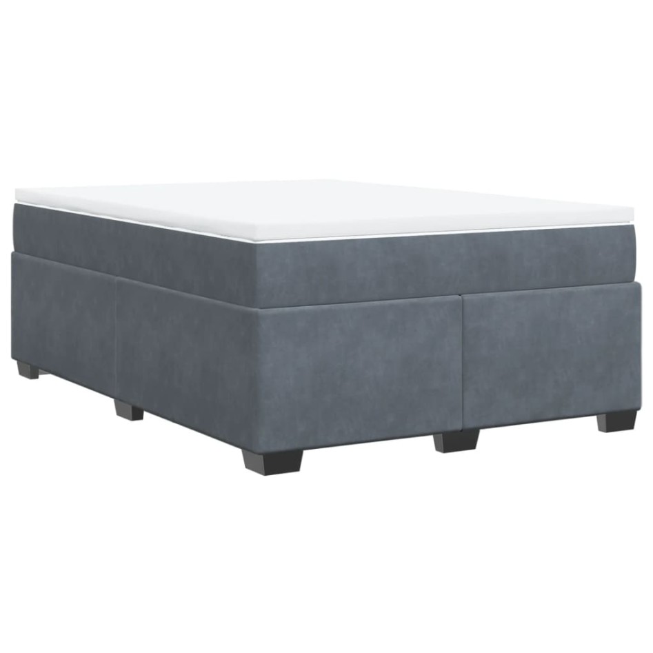 Cama box spring con colchón terciopelo gris oscuro 160x200