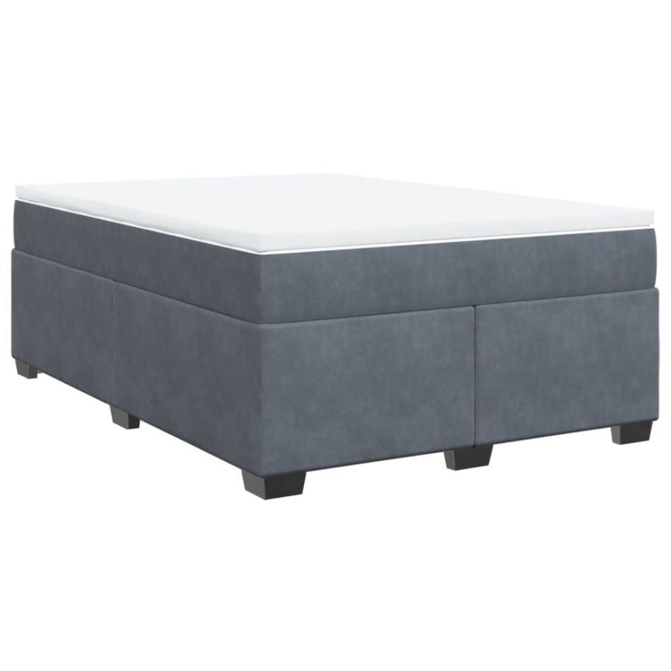 Cama box spring con colchón terciopelo gris oscuro 160x200