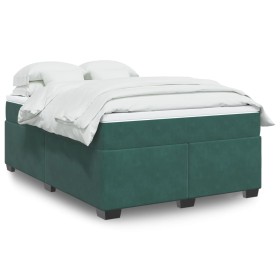 Cama box spring con colchón terciopelo verde oscuro 160x200