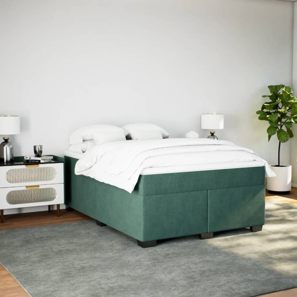 Cama box spring con colchón terciopelo verde oscuro 160x200